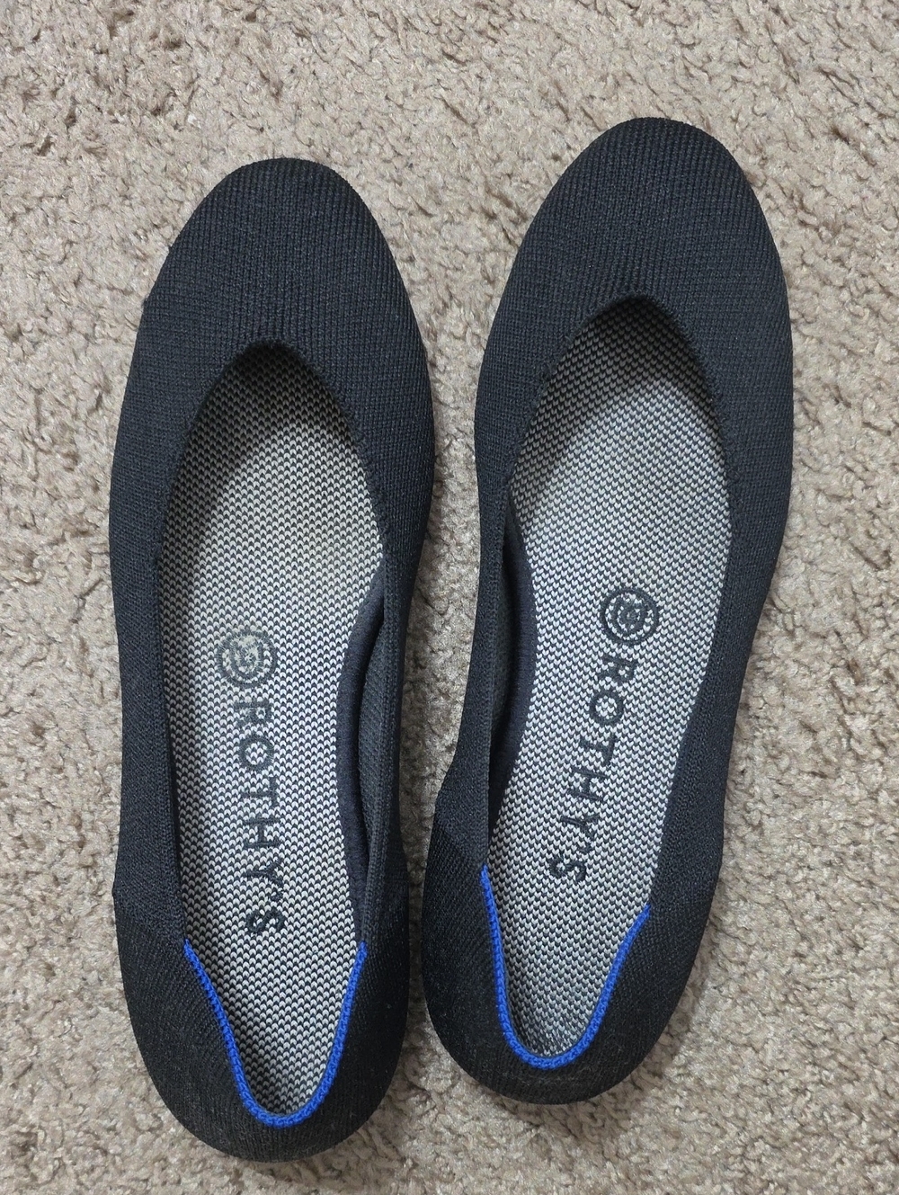 Rothy's Black Knit Ballet Flats with Blue Trim